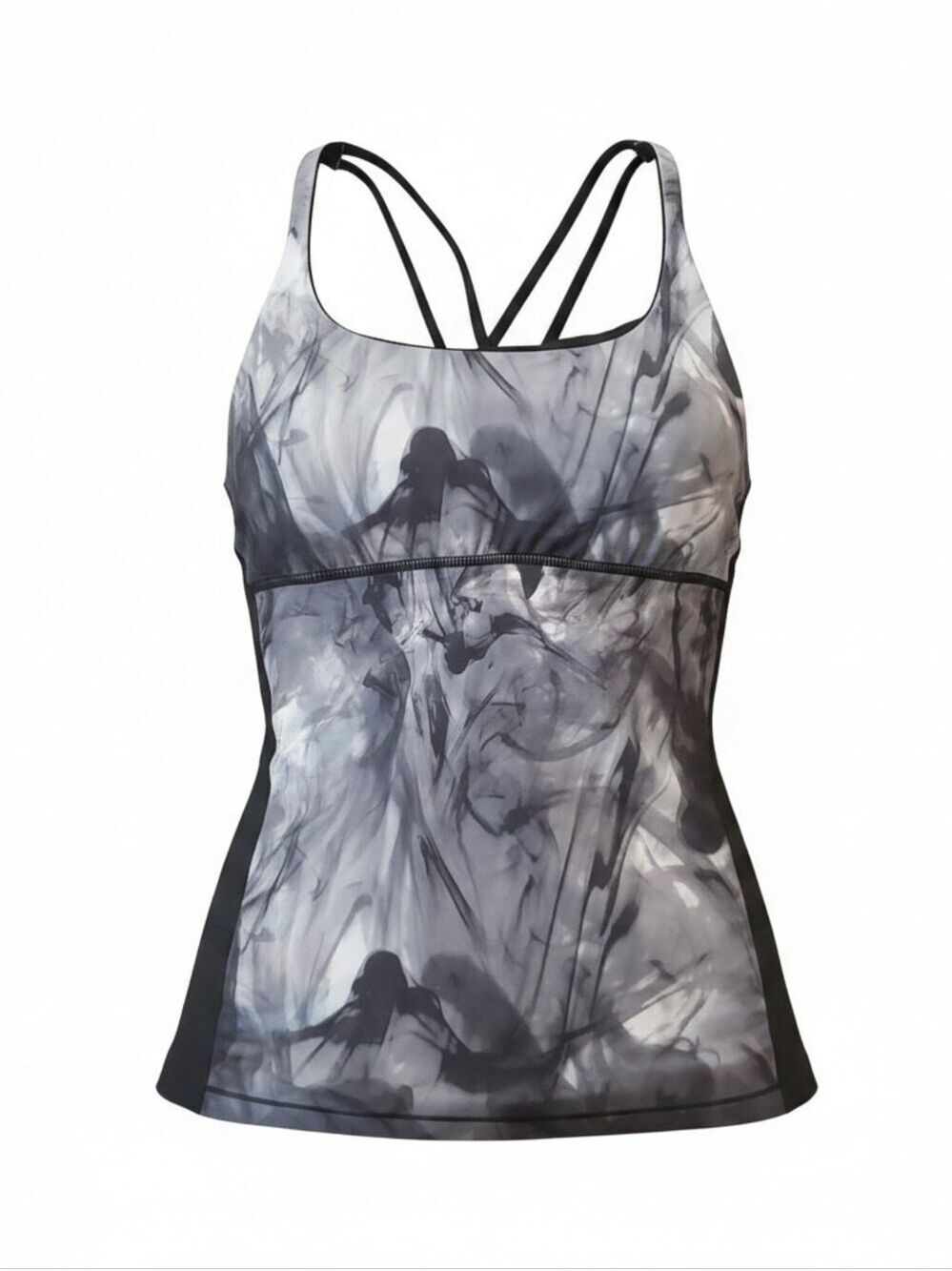 Lucy Women's Black & Gray Marble Print Strappy Tank Top Athletic Fit Med